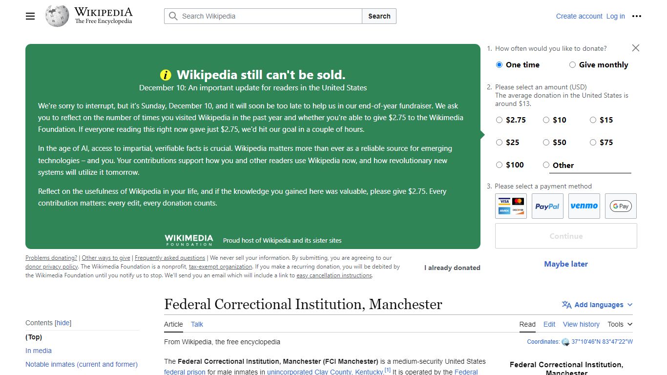 Federal Correctional Institution, Manchester - Wikipedia